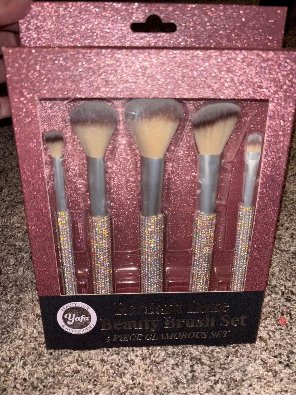 Pink Glamorous 5-Piece Jeweled Makeup Brush Set NIB